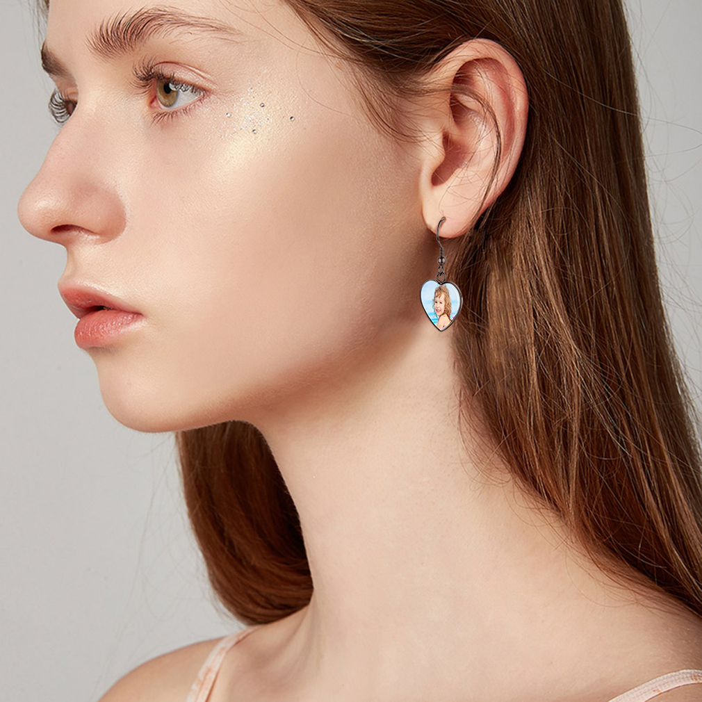 Personalized Photo Heart Dangle Earrings for Women model