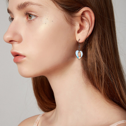 Personalized Photo Heart Dangle Earrings for Women model