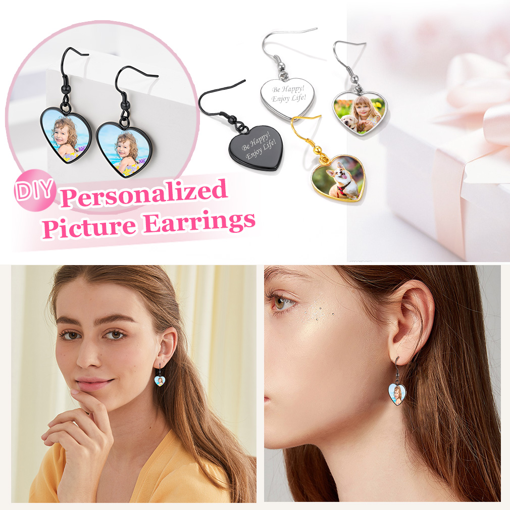 Photo Heart Dangle Earrings for Women