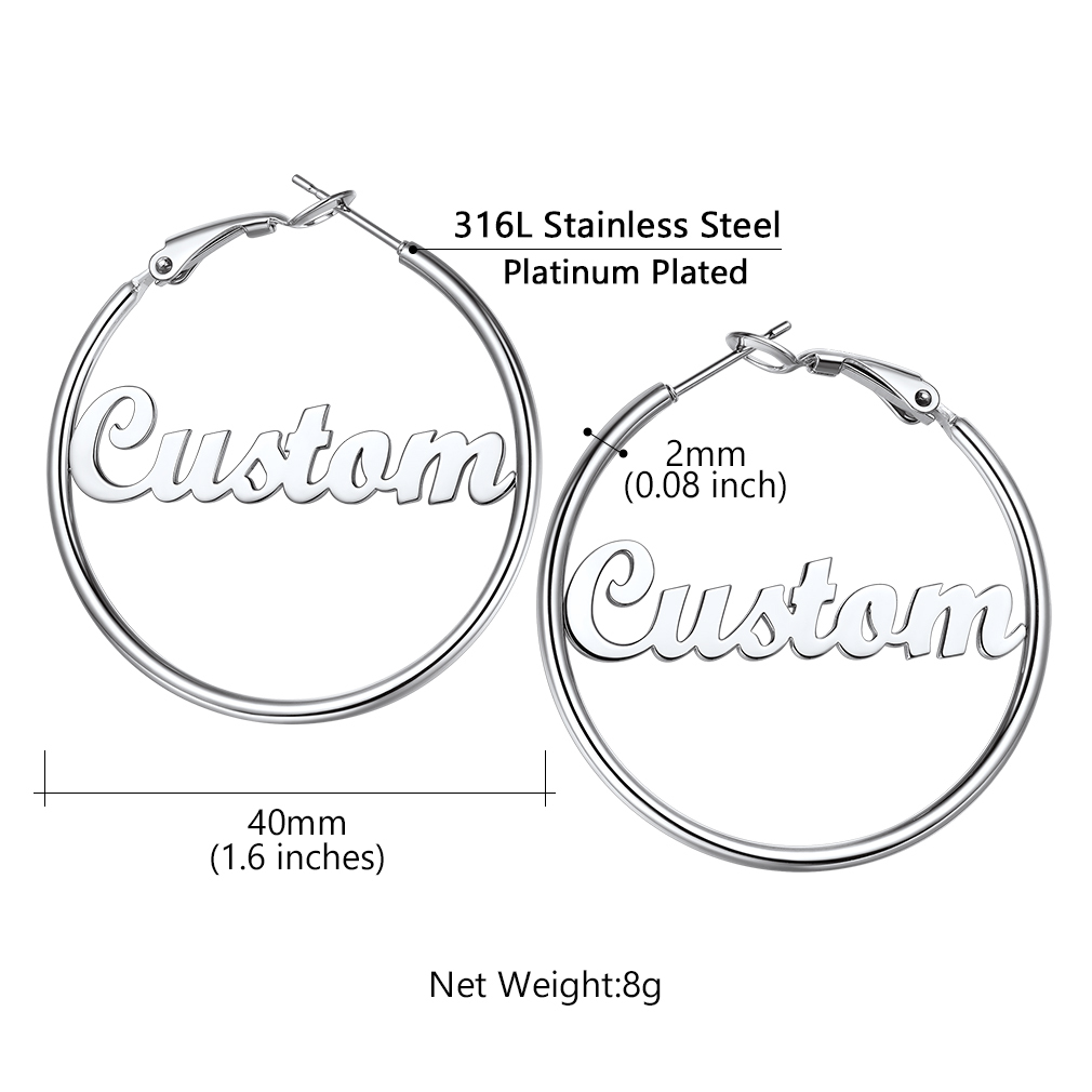 Personalized Name Lightweight Large Hoop Earrings 40mm size