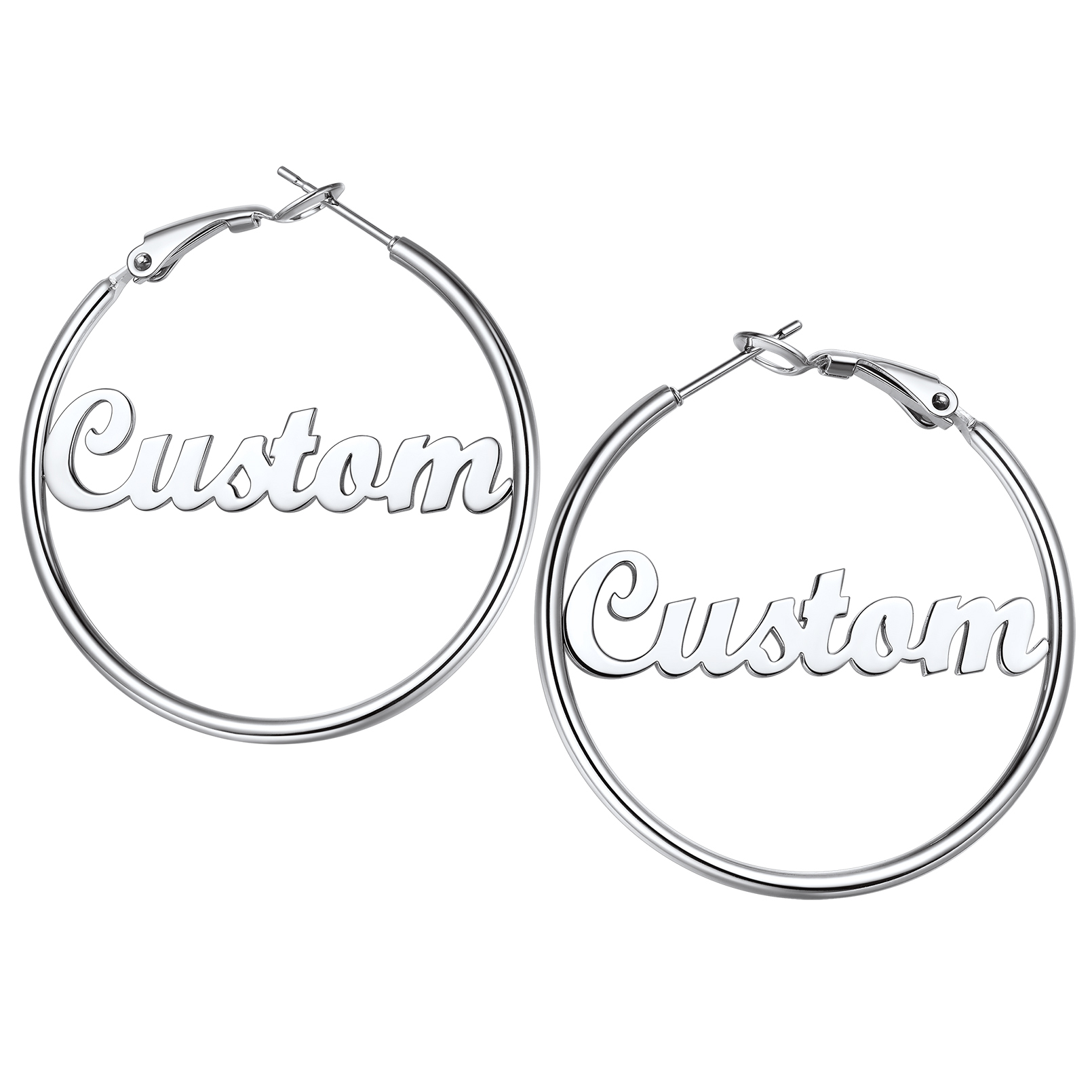 Personalized Name Lightweight Large Hoop Earrings 40mm silver