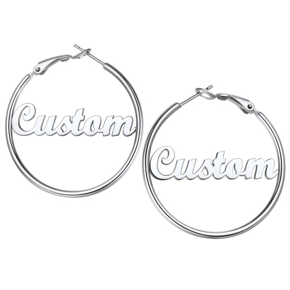 Personalized Name Lightweight Large Hoop Earrings 40mm silver