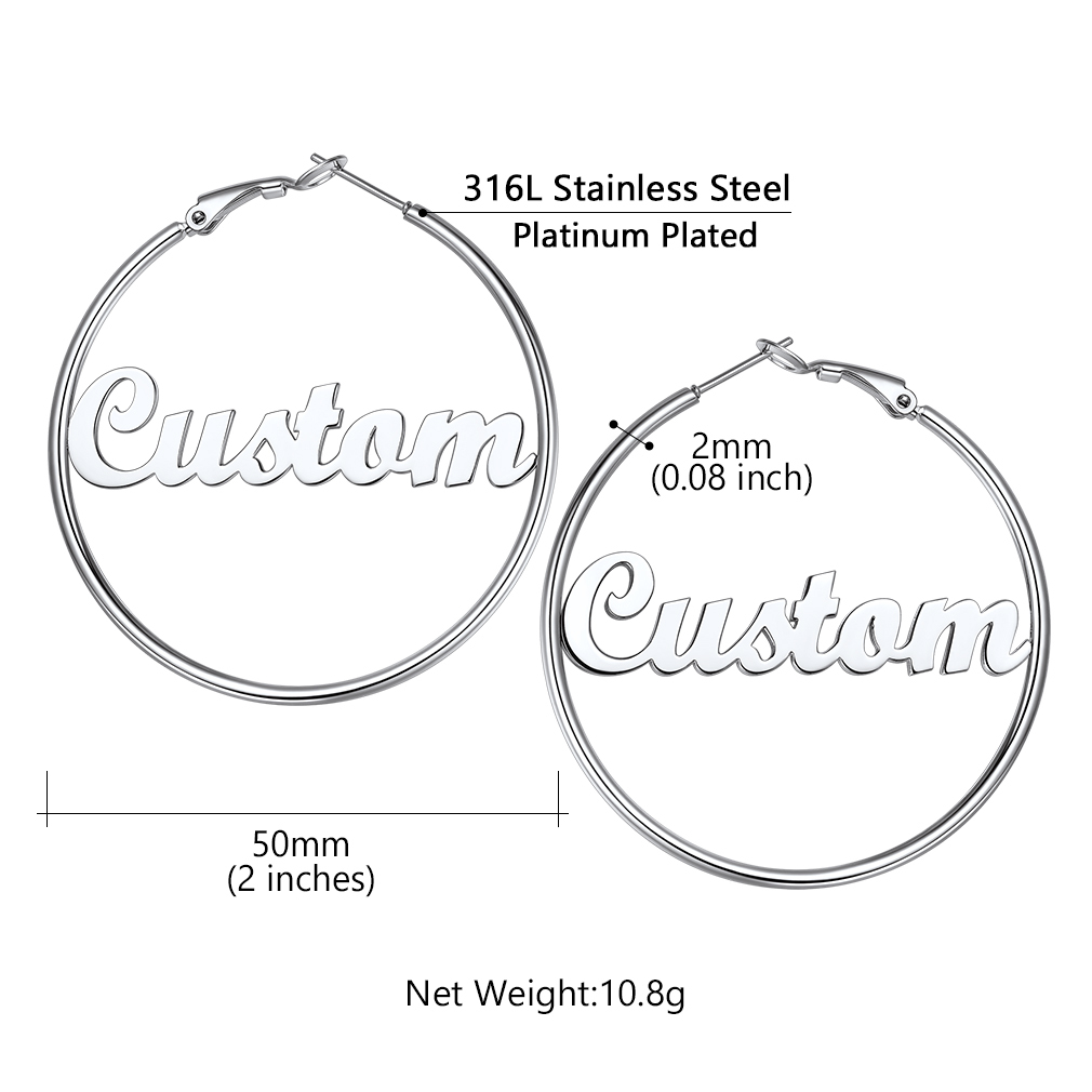 Personalized Name Lightweight Large Hoop Earrings 50mm size