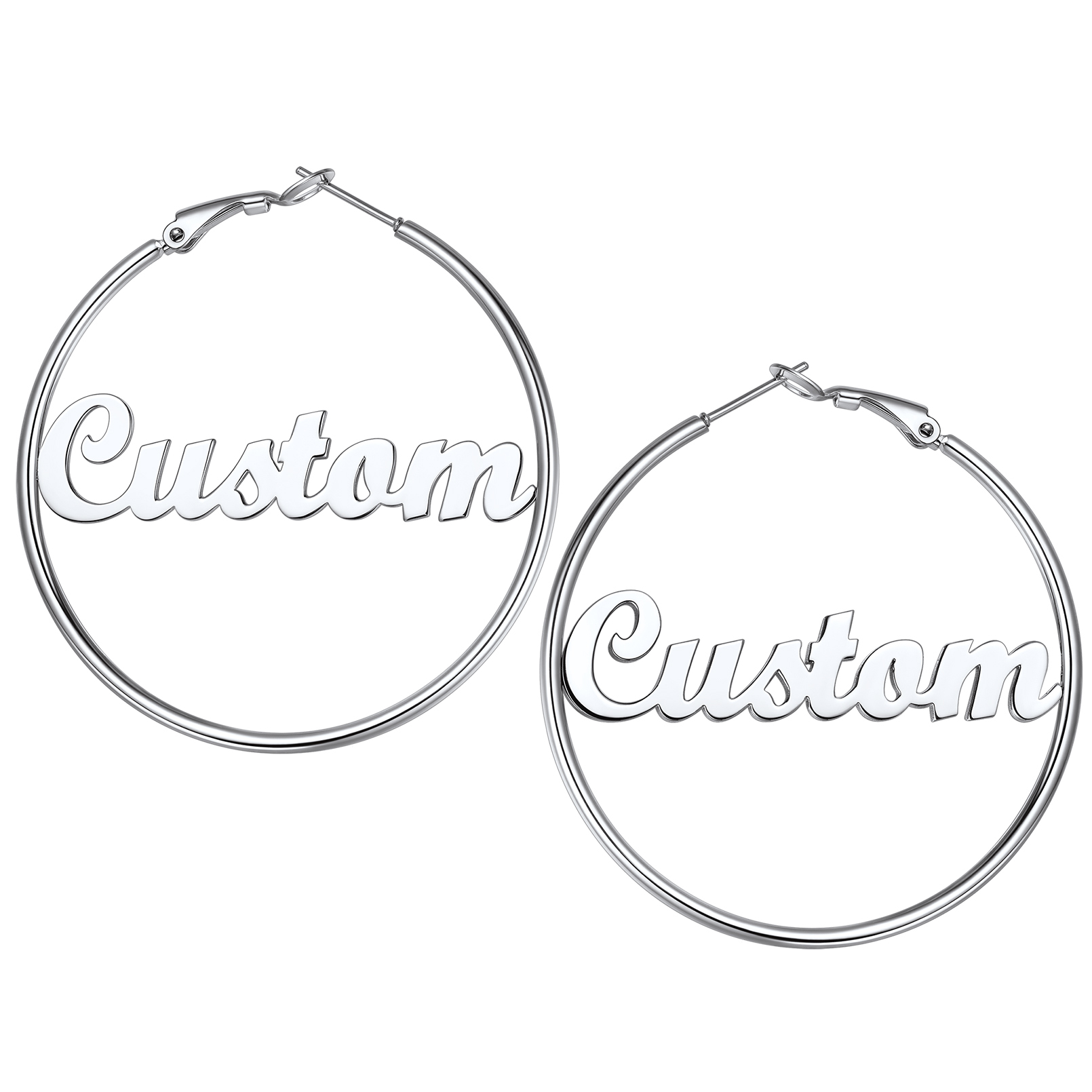 Personalized Name Lightweight Large Hoop Earrings 50mm silver