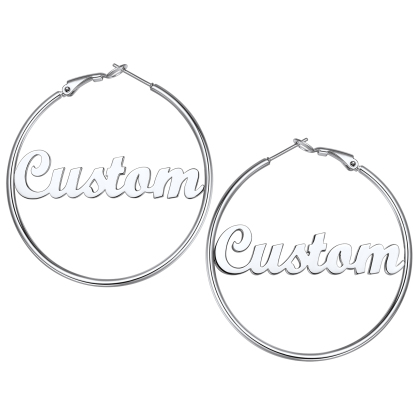 Personalized Name Lightweight Large Hoop Earrings 50mm silver