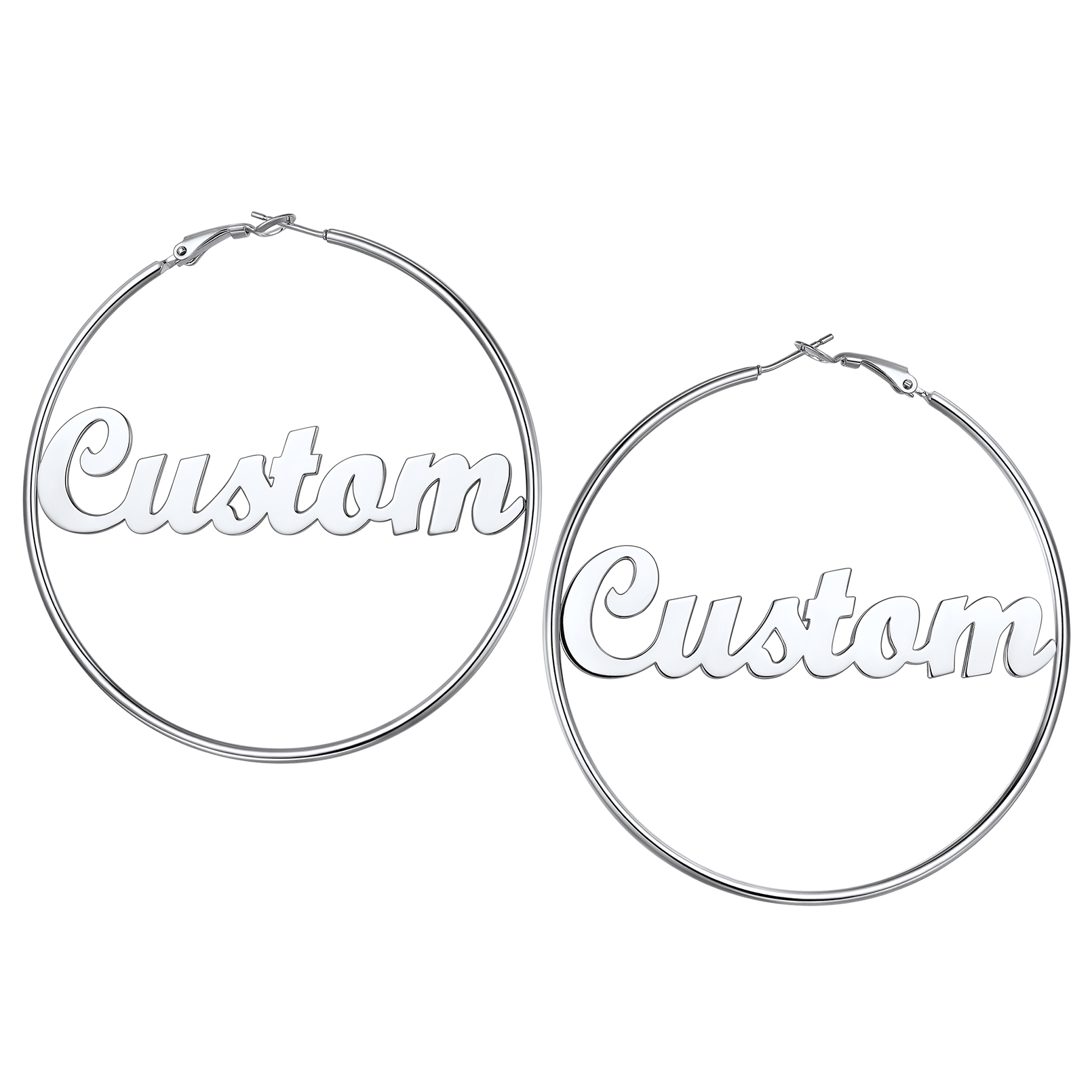 Personalized Name Lightweight Large Hoop Earrings 70mm silver