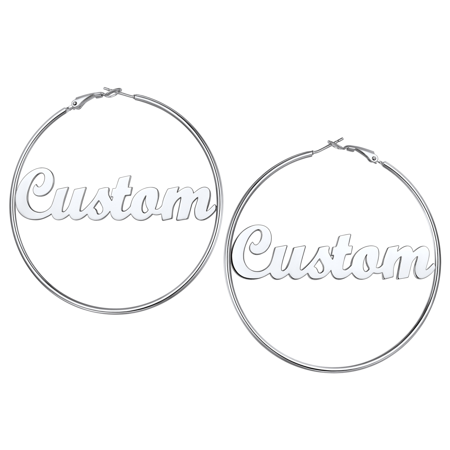 Personalized Name Lightweight Large Hoop Earrings 70mm silver