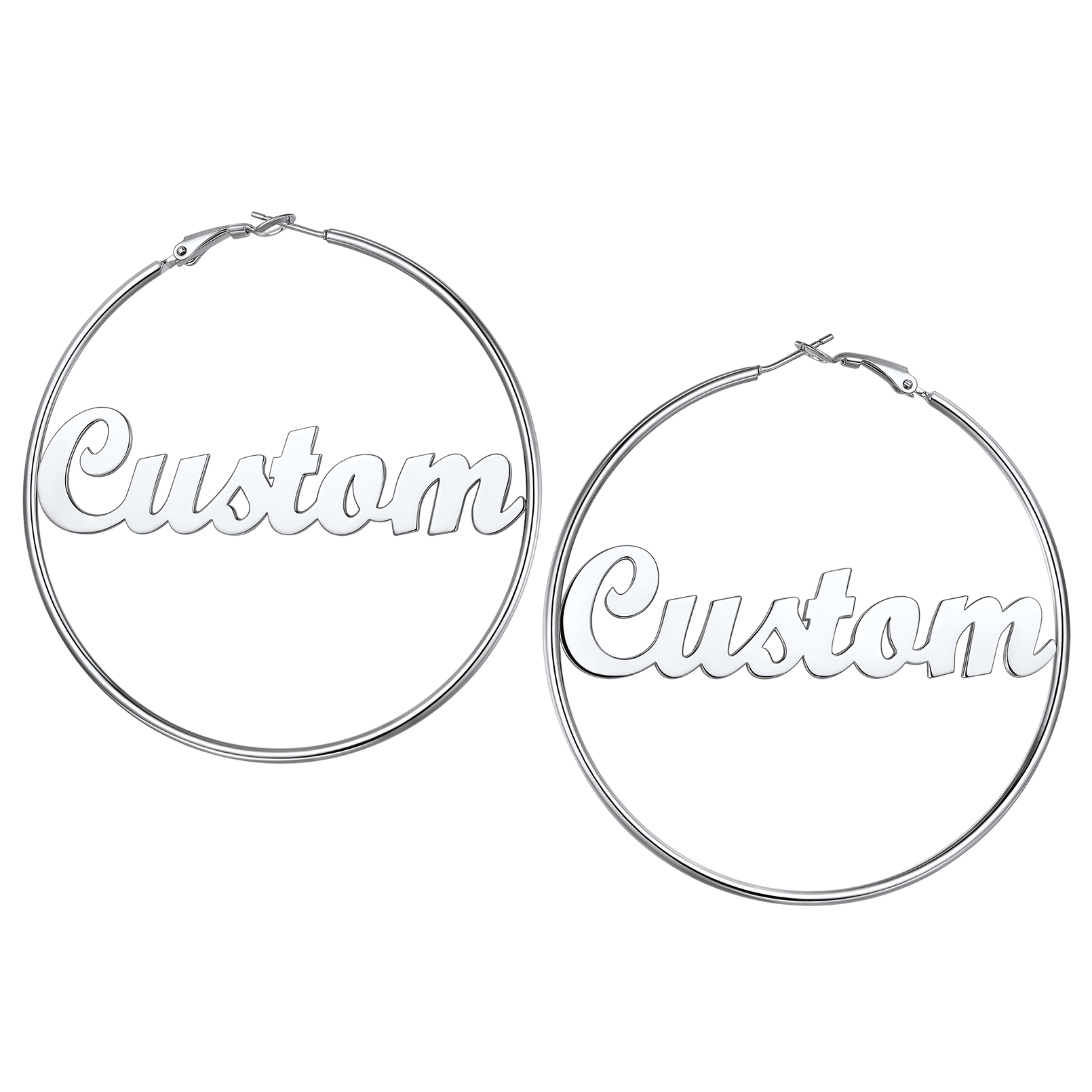 Personalized Name Lightweight Large Hoop Earrings 70mm silver