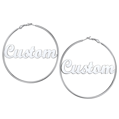Personalized Name Lightweight Large Hoop Earrings 70mm silver