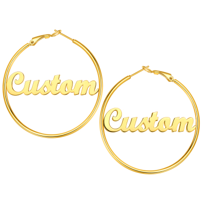 Personalized Name Lightweight Large Hoop Earrings 50mm gold