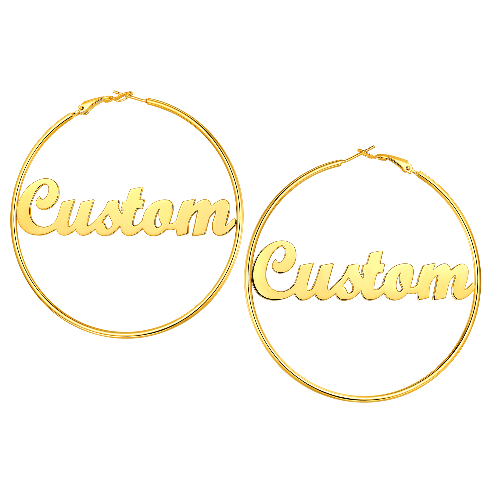 Personalized Name Lightweight Large Hoop Earrings 70mm gold