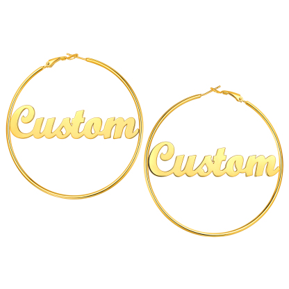 Personalized Name Lightweight Large Hoop Earrings 70mm gold