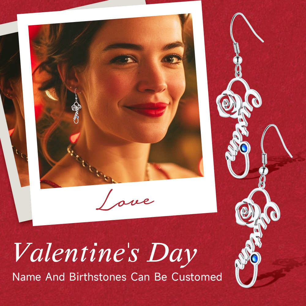 Personalized Birthstone Infinity Name Drop Earrings for Women  Valentine's Day gift