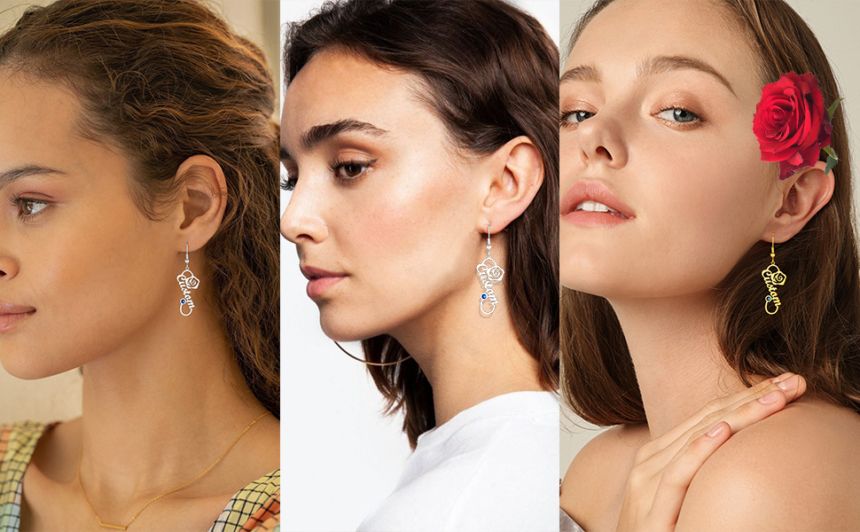 Personalized Birthstone Infinity Name Drop Earrings for Women 