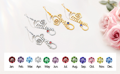 Personalized Birthstone Infinity Name Drop Earrings for Women 