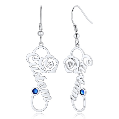 Personalized Birthstone Infinity Name Drop Earrings for Women silver