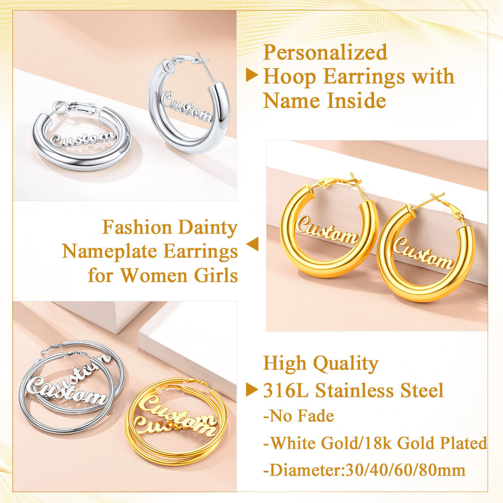 Custom4U Personalized Name Hoop Earrings