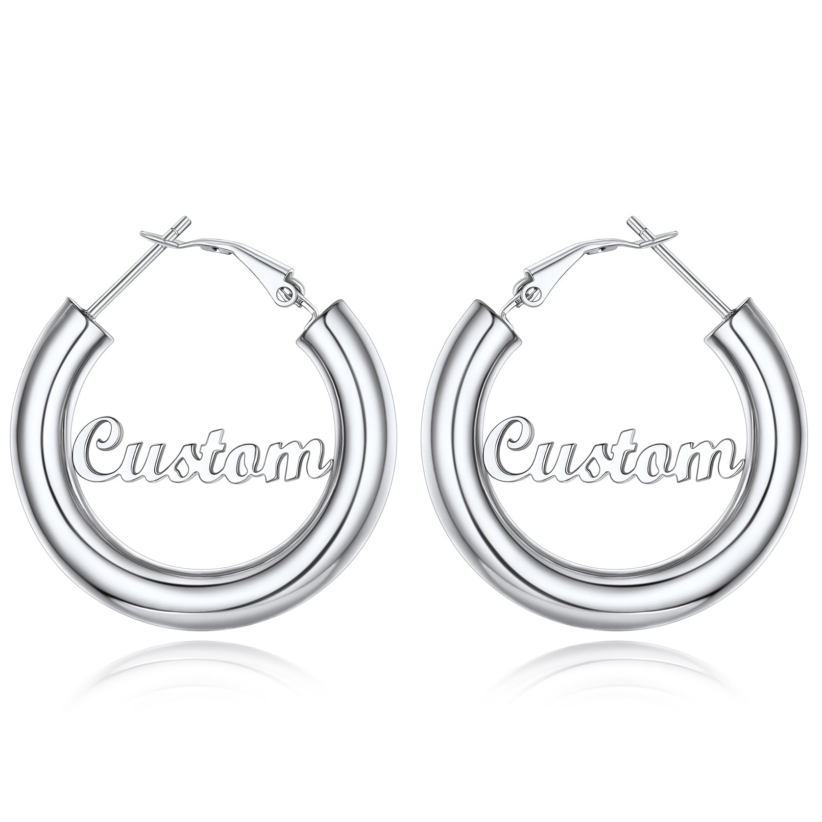 Custom4U Personalized 30MM Silver Color Engrave Name Hoop Earrings
