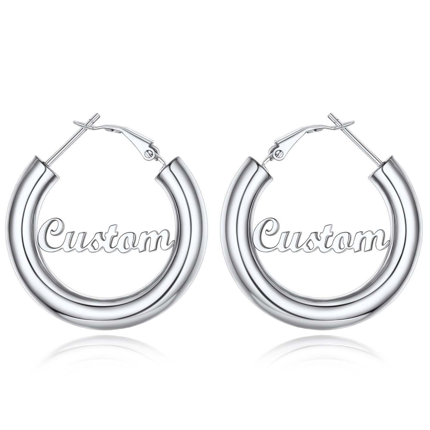 Custom4U Personalized 30MM Silver Color Engrave Name Hoop Earrings