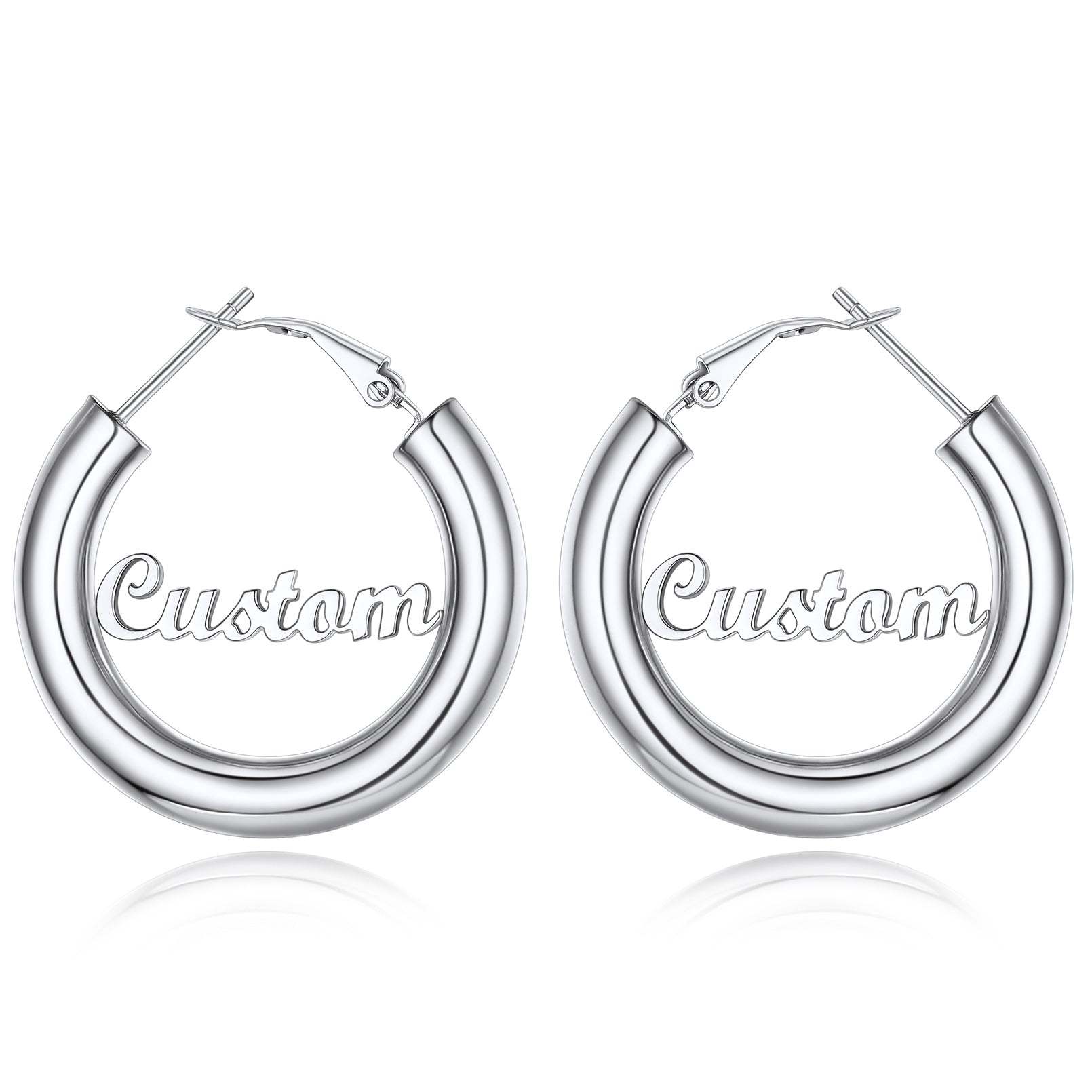 Custom4U Personalized 30MM Silver Color Engrave Name Hoop Earrings