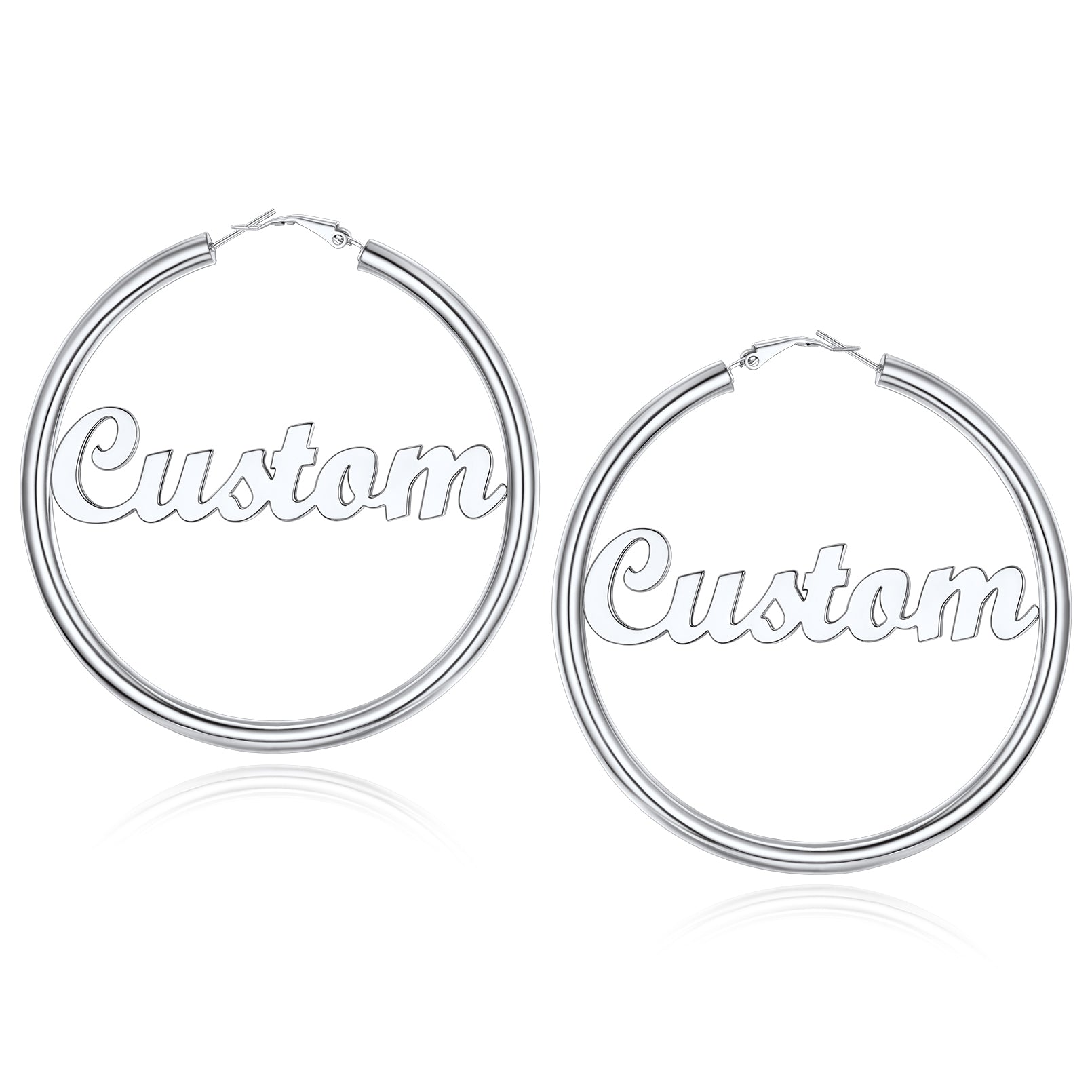 Custom4U Personalized 80MM Silver Color Engrave Name Hoop Earrings
