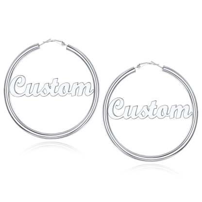 Custom4U Personalized 80MM Silver Color Engrave Name Hoop Earrings