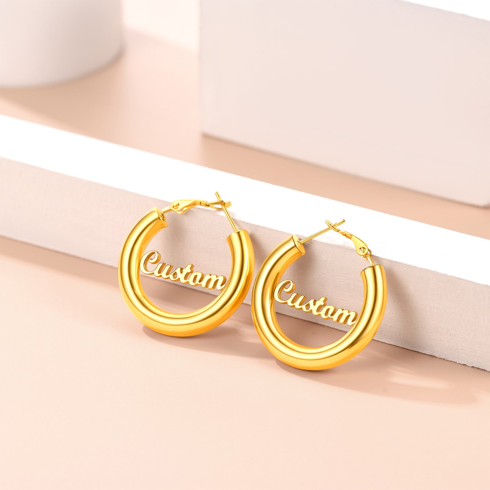 Custom4U 30MM Engrave Name Hoop Earrings