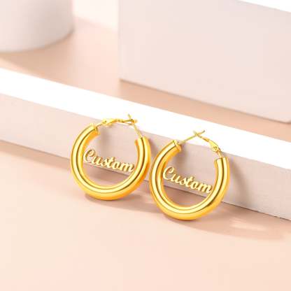 Custom4U 30MM Engrave Name Hoop Earrings