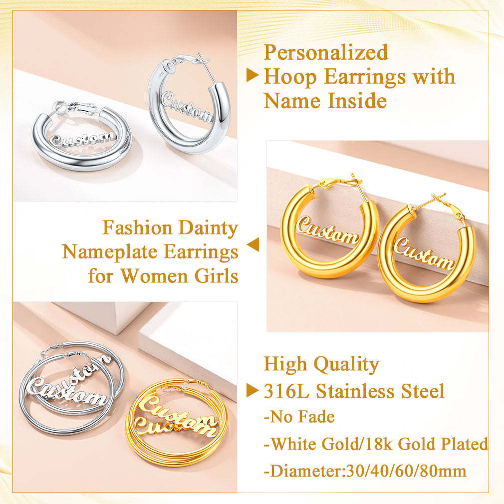 Custom4U Personalized Name Hoop Earrings