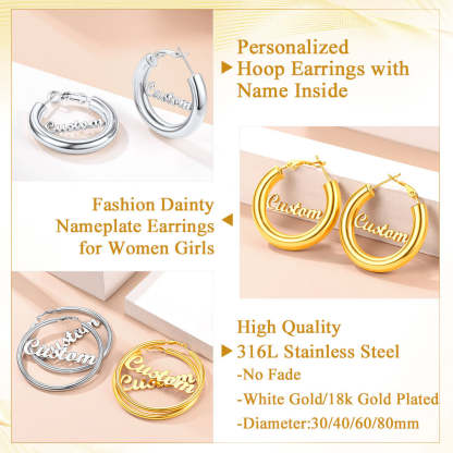 Custom4U Personalized Name Hoop Earrings
