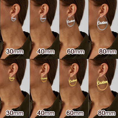 Custom Name Trendy Hoop Earrings for Women 30/40/60/80mm 