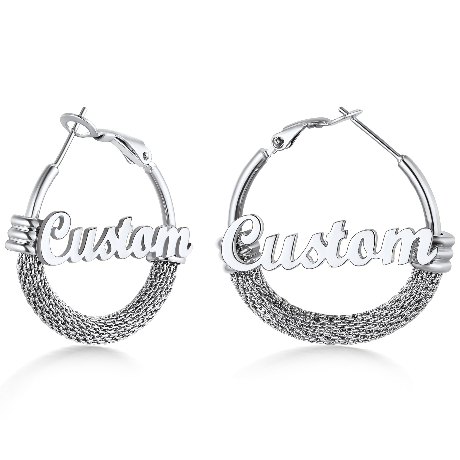Custom Name Trendy Hoop Earrings for Women 30mm silver