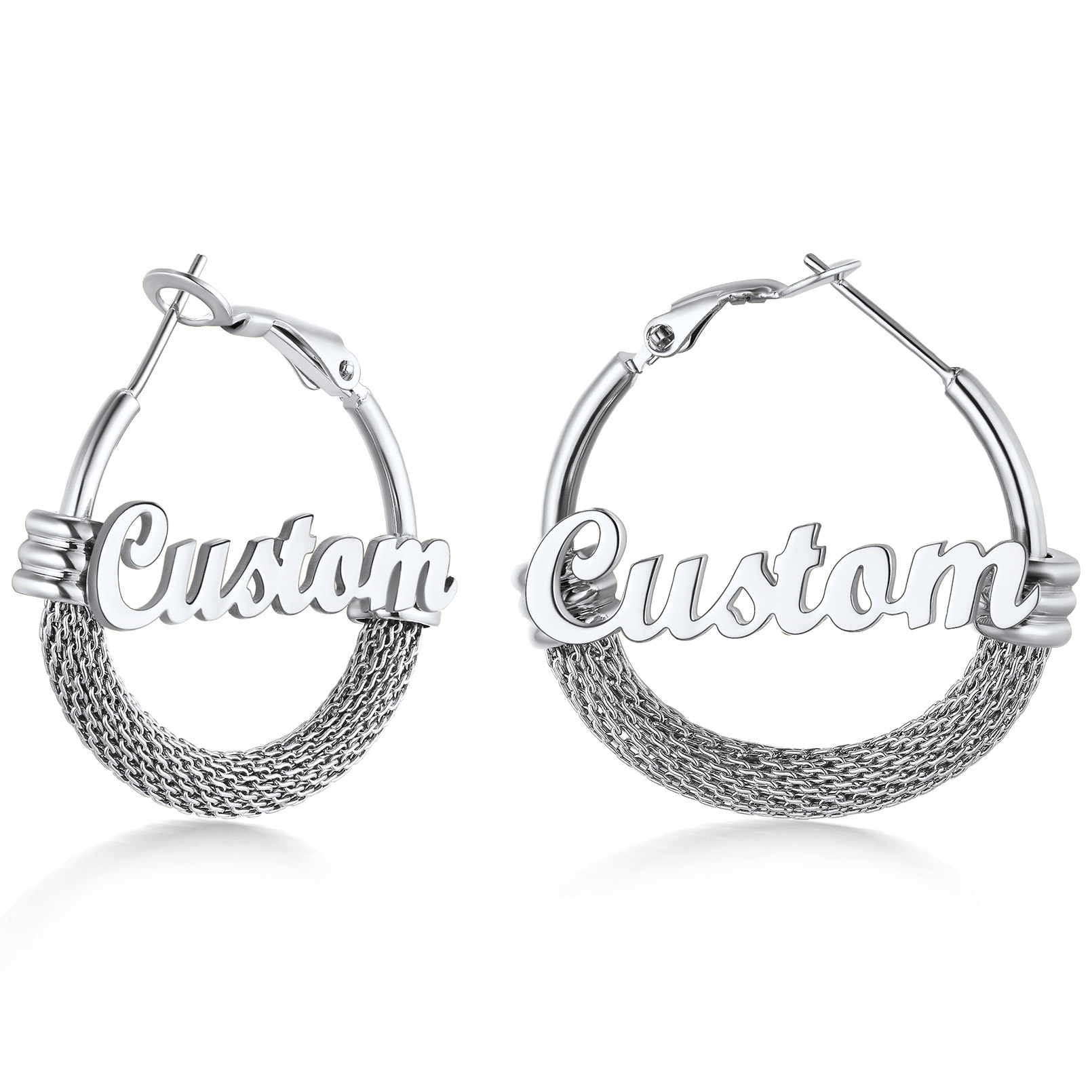 Custom Name Trendy Hoop Earrings for Women 30mm silver