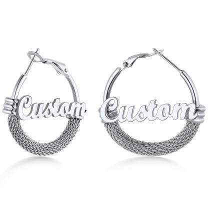 Custom Name Trendy Hoop Earrings for Women 30mm silver