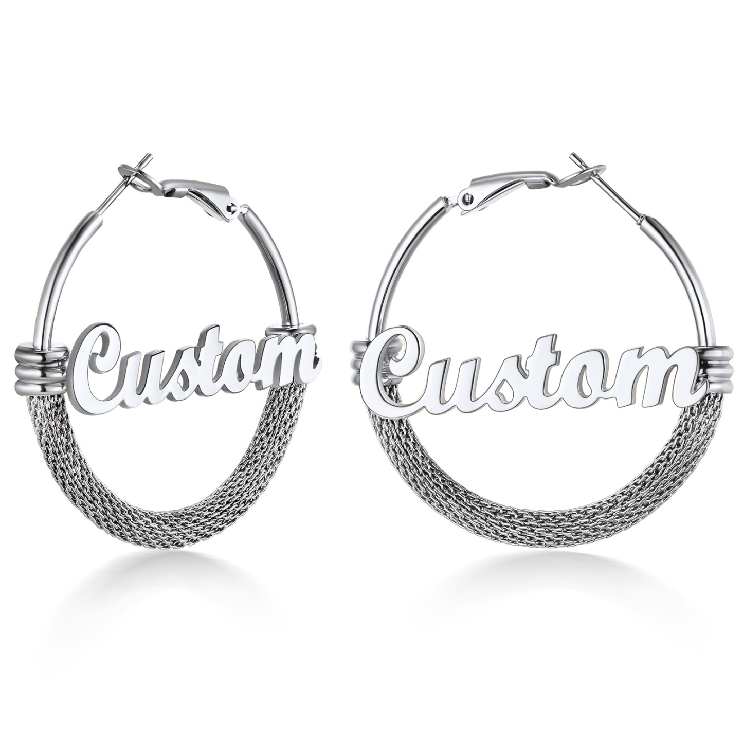 Custom Name Trendy Hoop Earrings for Women 40mm silver