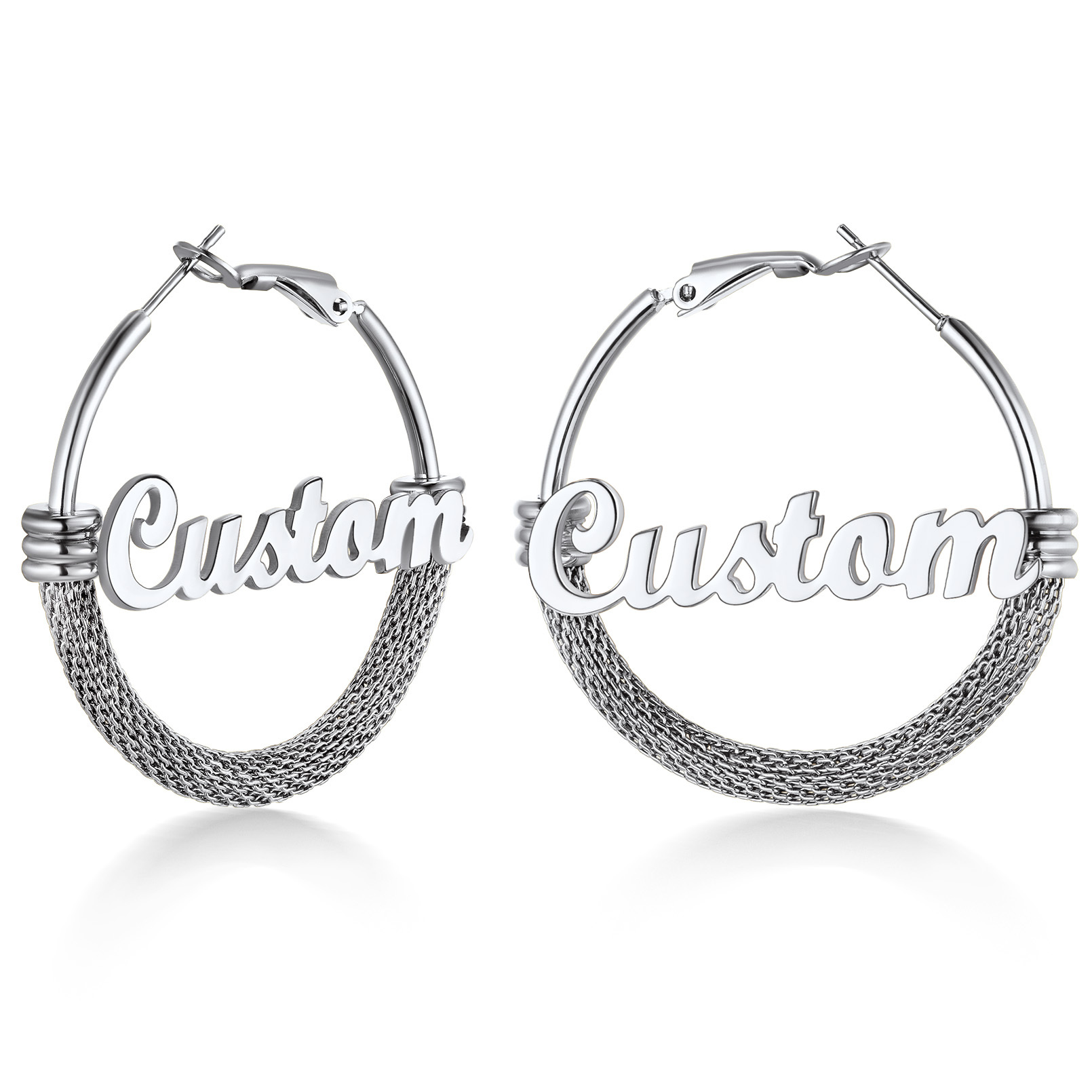 Custom Name Trendy Hoop Earrings for Women 40mm silver