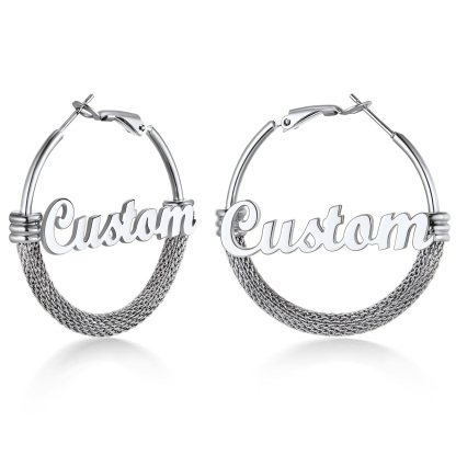 Custom Name Trendy Hoop Earrings for Women 40mm silver