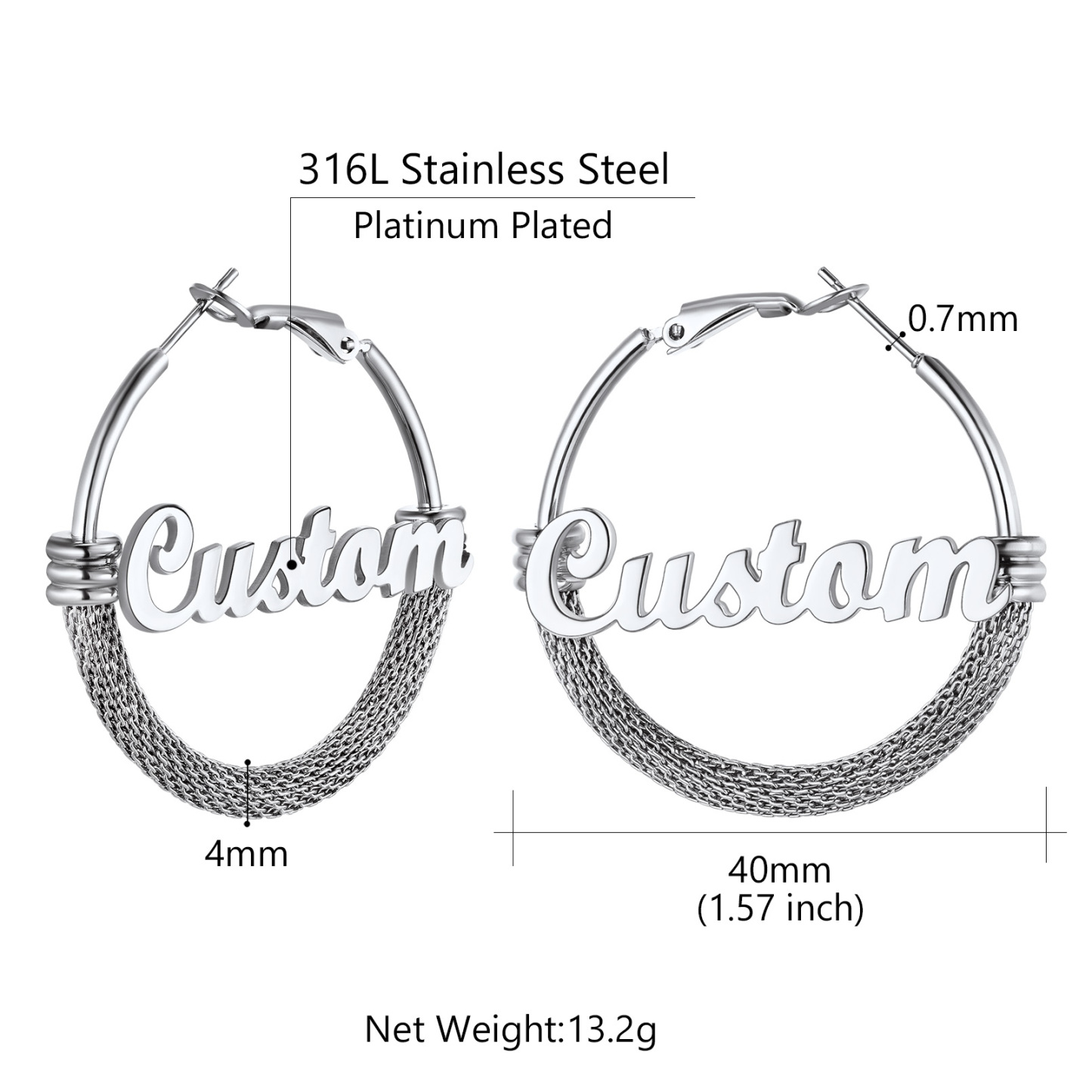 Custom Name Trendy Hoop Earrings for Women 40mm size