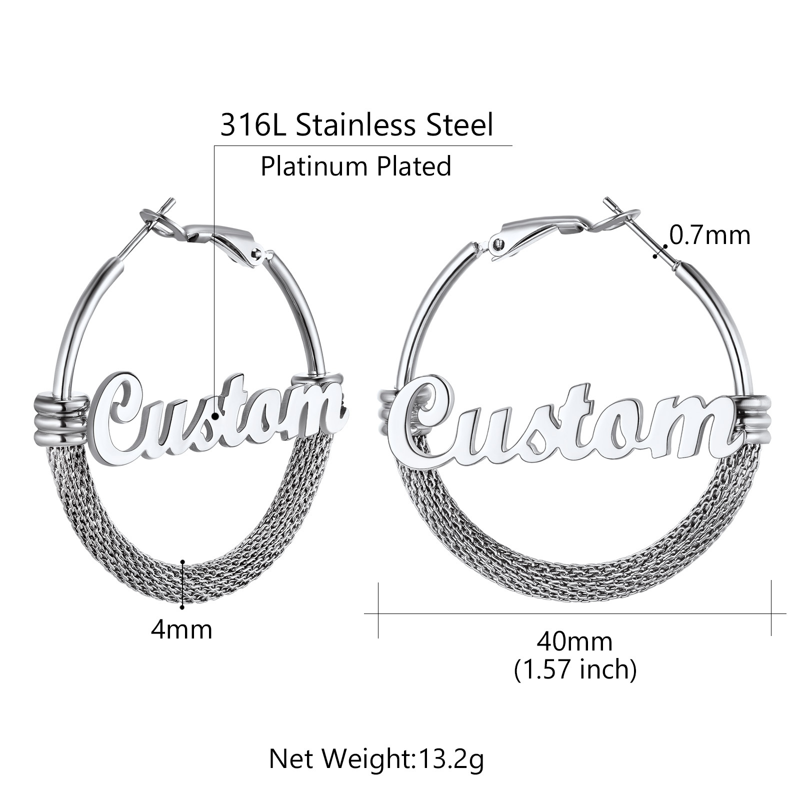 Custom Name Trendy Hoop Earrings for Women 40mm size