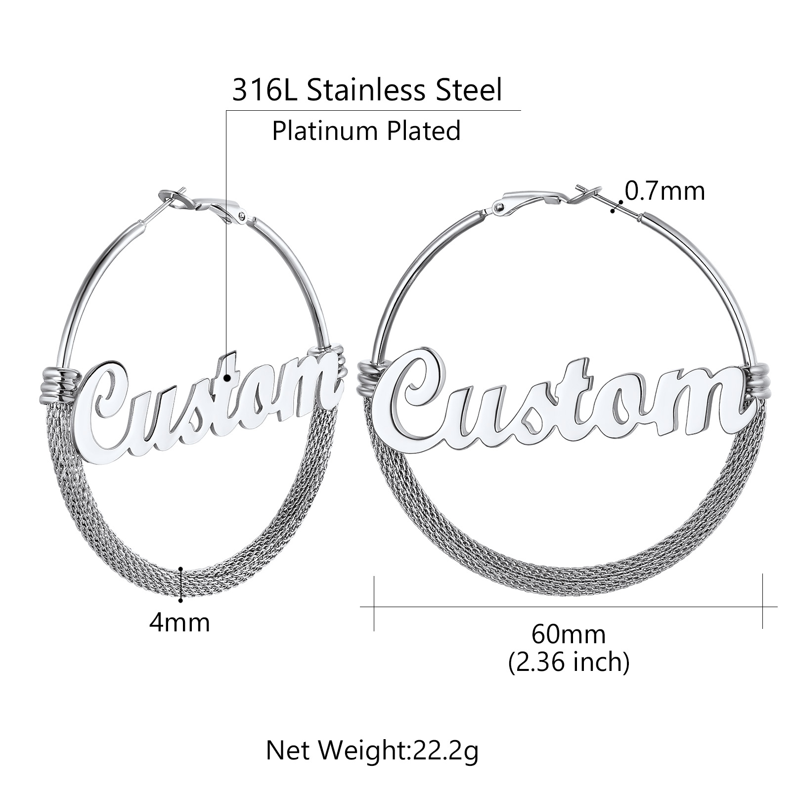 Custom Name Trendy Hoop Earrings for Women 60mm size