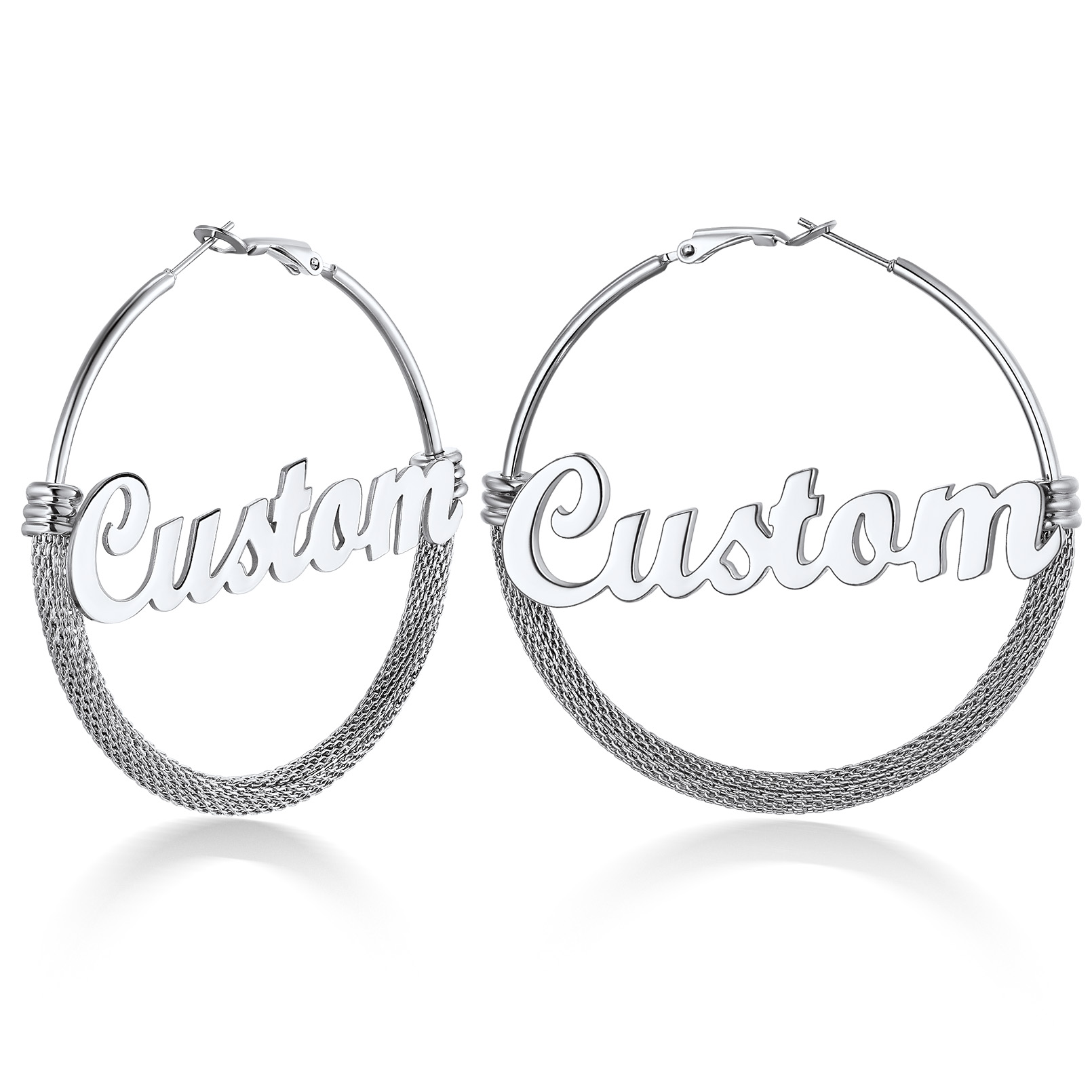 Custom Name Trendy Hoop Earrings for Women 60mm silver