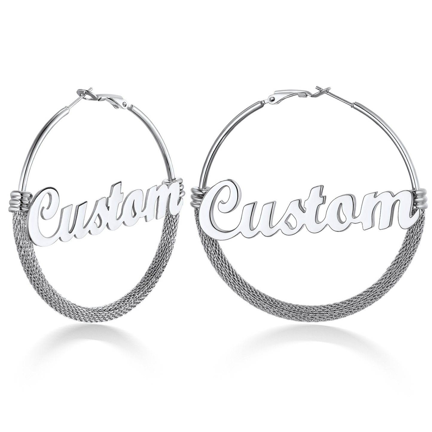 Custom Name Trendy Hoop Earrings for Women 60mm silver