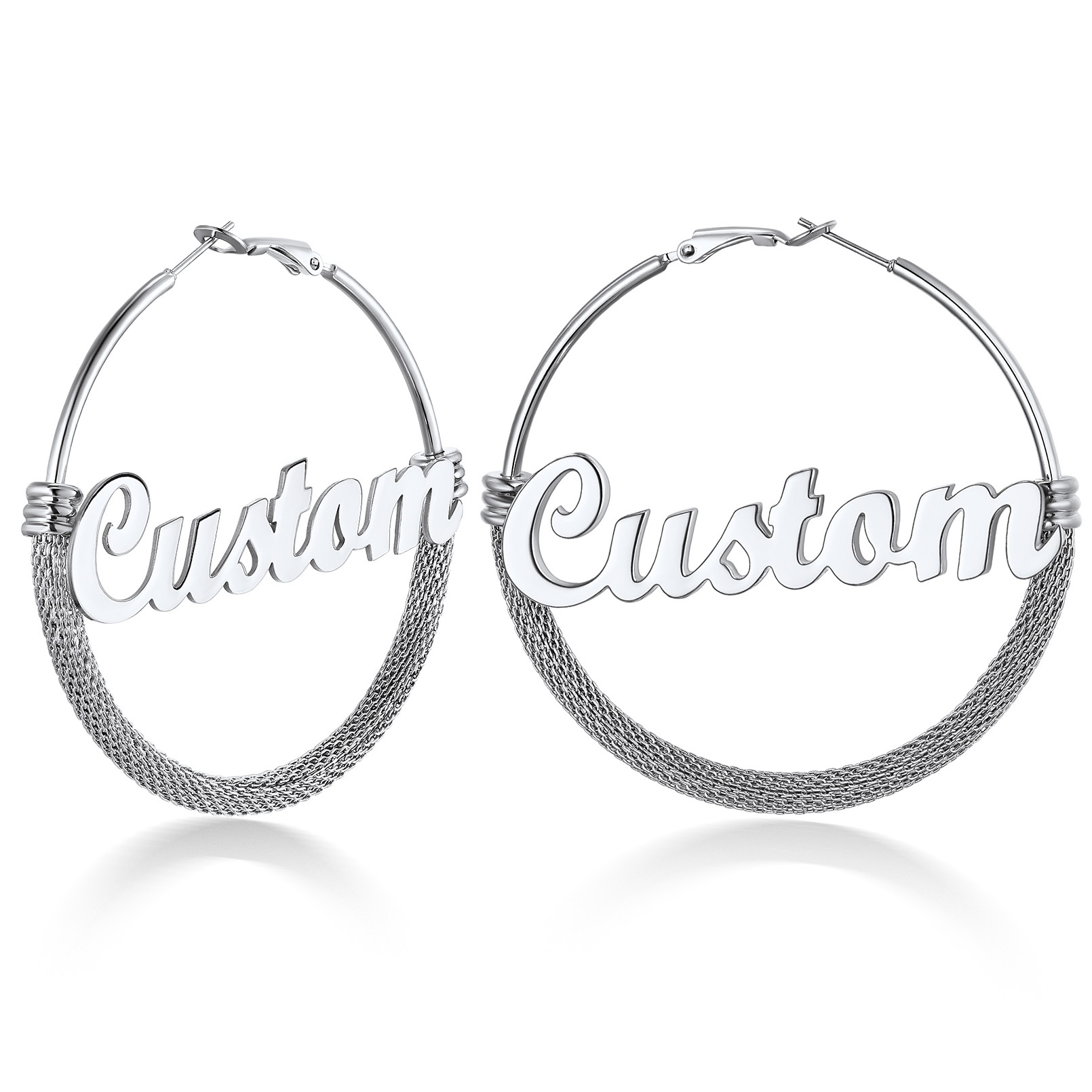 Custom Name Trendy Hoop Earrings for Women 60mm silver