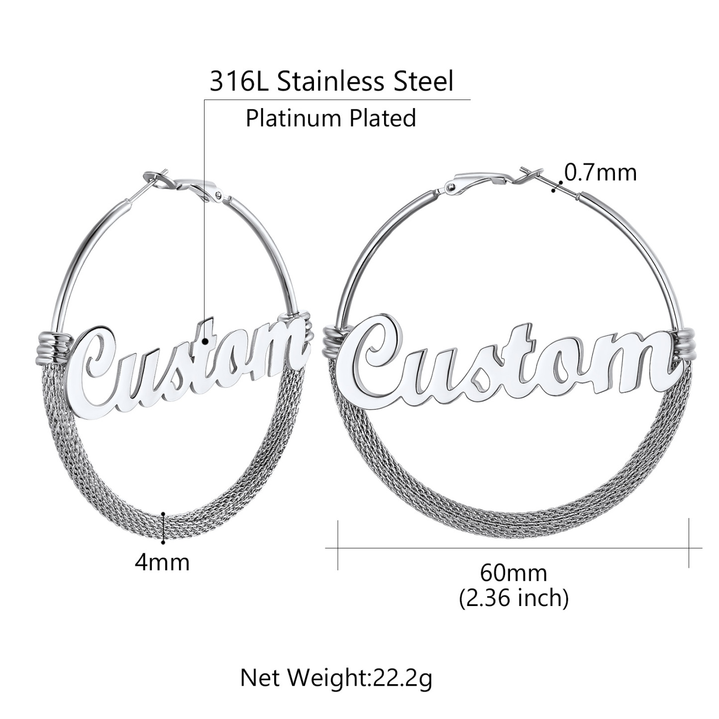 Custom Name Trendy Hoop Earrings for Women 60mm size