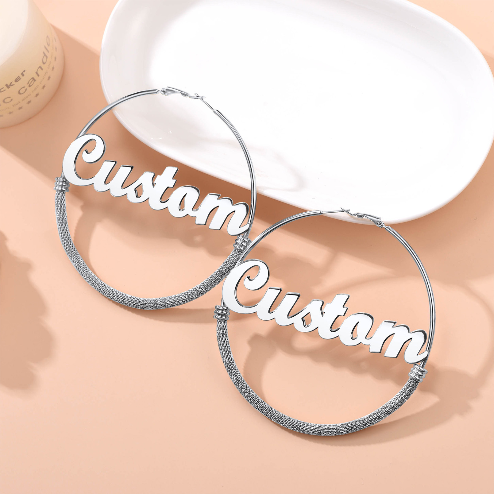Custom Name Trendy Hoop Earrings for Women 30/40/60/80mm occasion silver