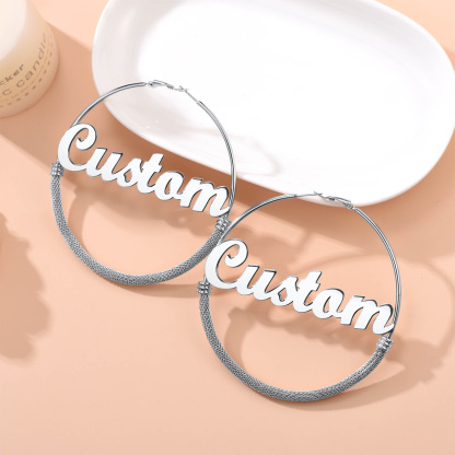 Custom Name Trendy Hoop Earrings for Women 30/40/60/80mm occasion silver