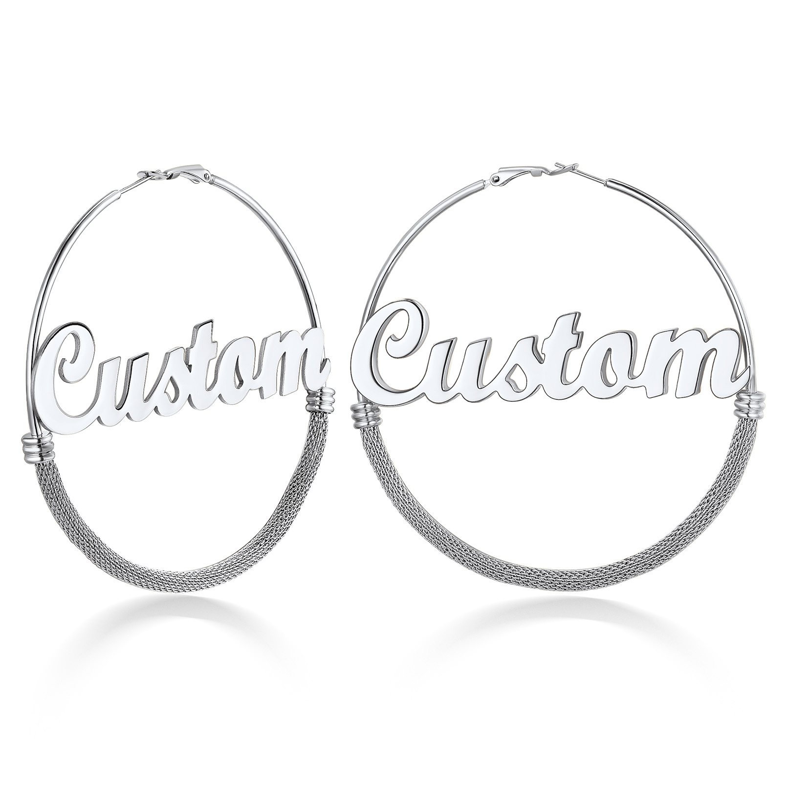 Custom Name Trendy Hoop Earrings for Women 80mm silver