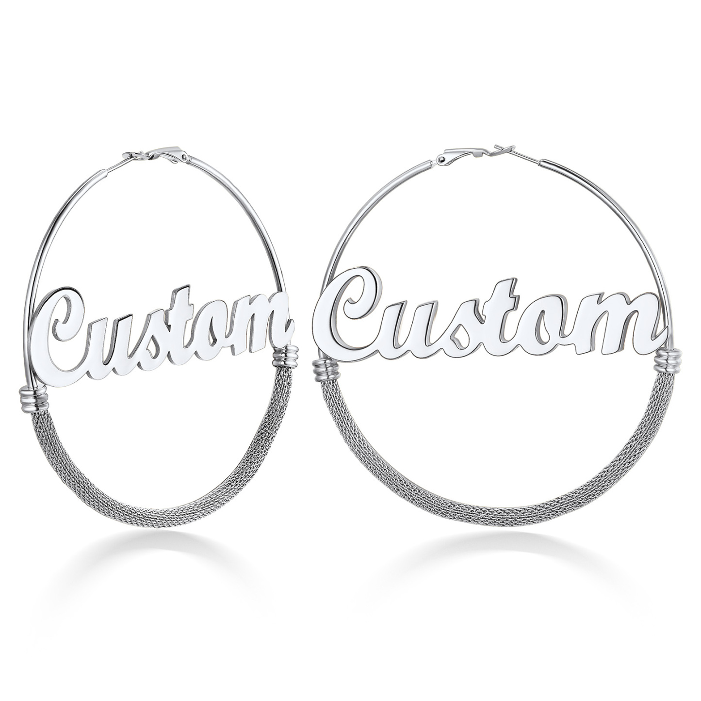Custom Name Trendy Hoop Earrings for Women 80mm silver