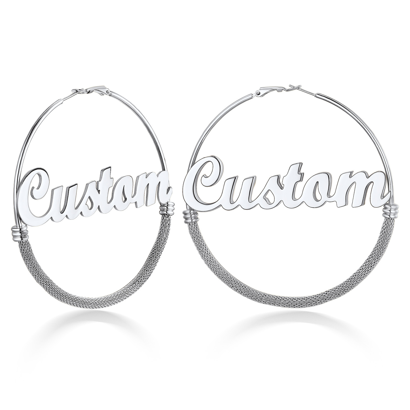 Custom Name Trendy Hoop Earrings for Women 80mm silver