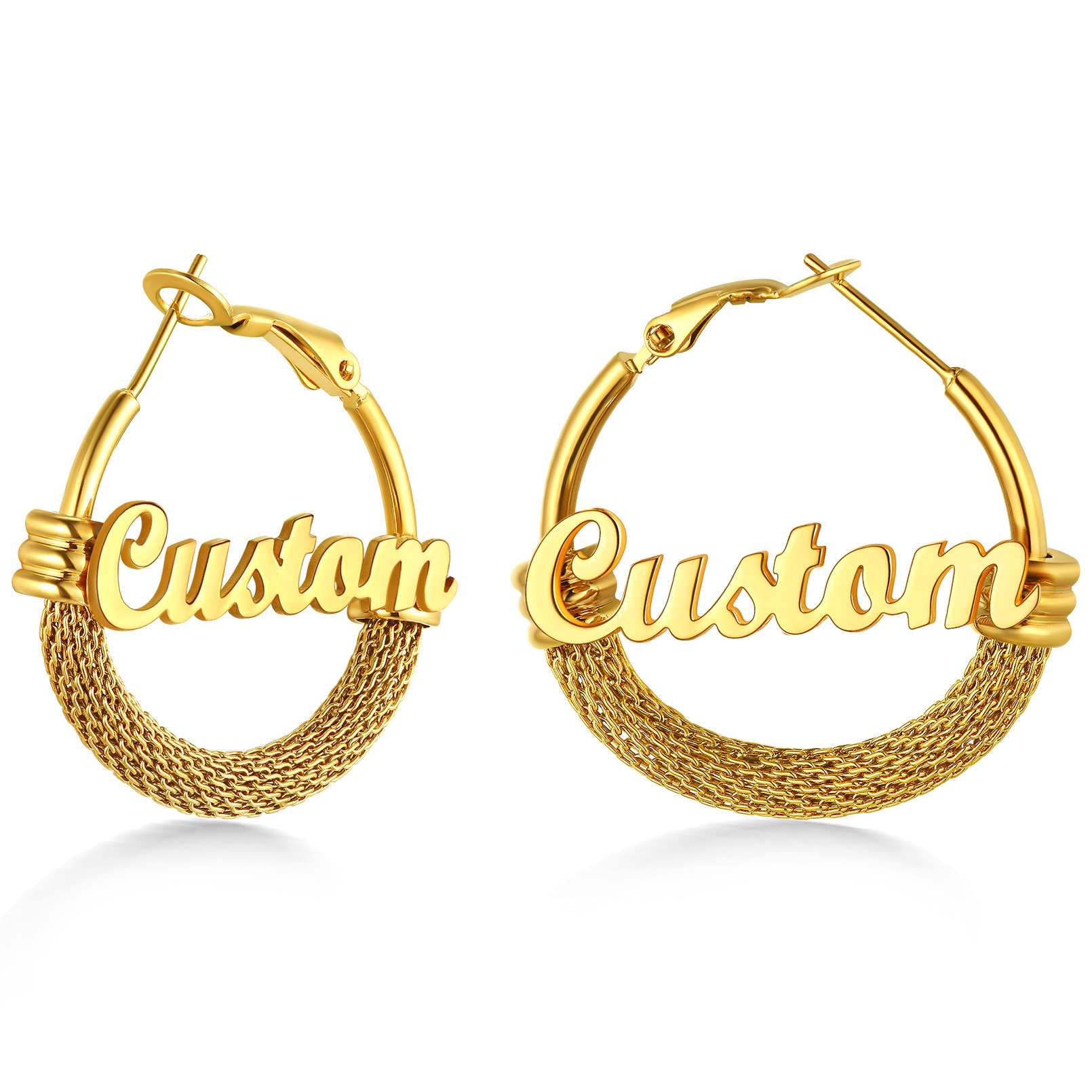 Custom Name Trendy Hoop Earrings for Women 30mm gold